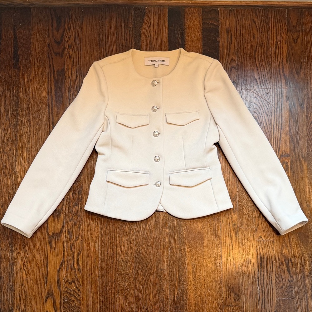 Veronica Beard Kensington Knit Jacket in ivory with silver-tone button closures